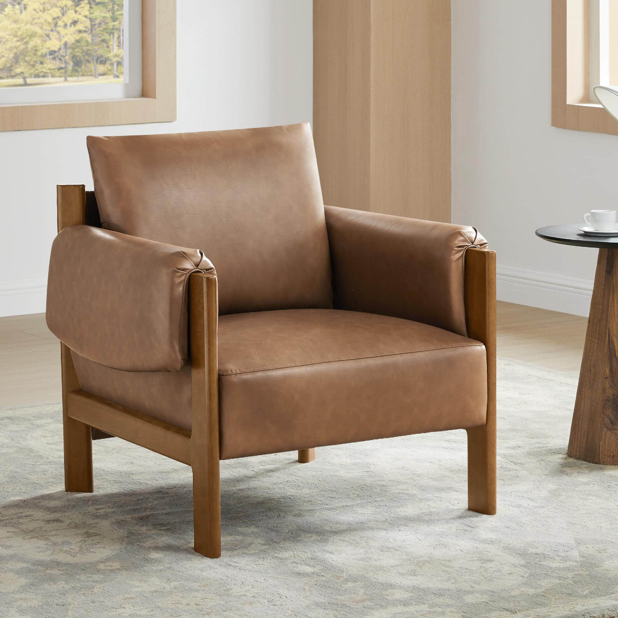 Harbor Accent Chair, a harmony of wood and soft upholstery, in a modern living room setting.
