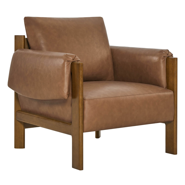 Harbor Accent Chair, a harmony of wood and soft upholstery, side view on a white background.