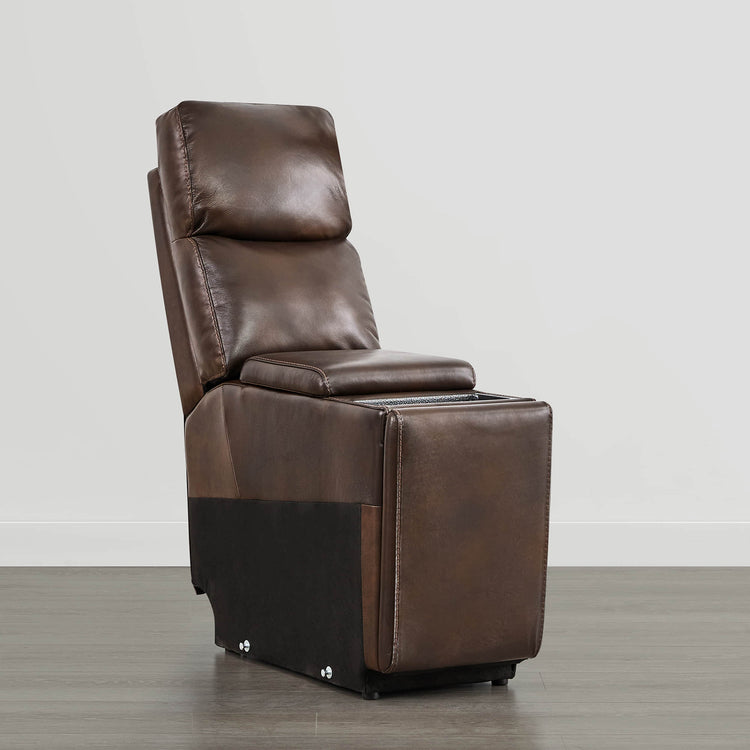 CHITA LIVING Isaac Power Multi-Function Storage Console in brown leather, modern stylish furniture.