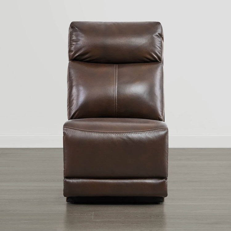 Isaac Armless Seat Module in brown leather, modern recliner living room furniture