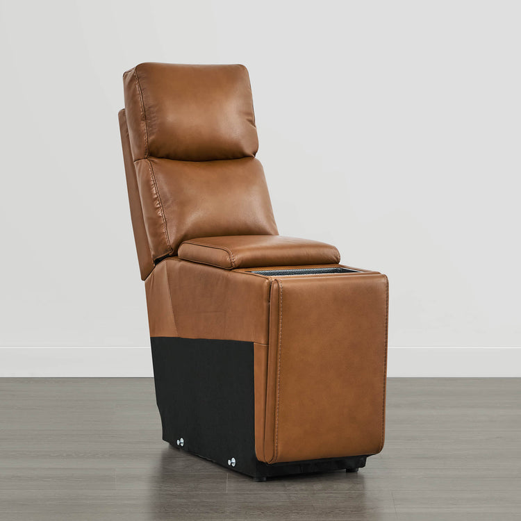 CHITA LIVING Isaac Power Multi-Function Storage Console in Brown Leather, modern furniture with built-in storage.