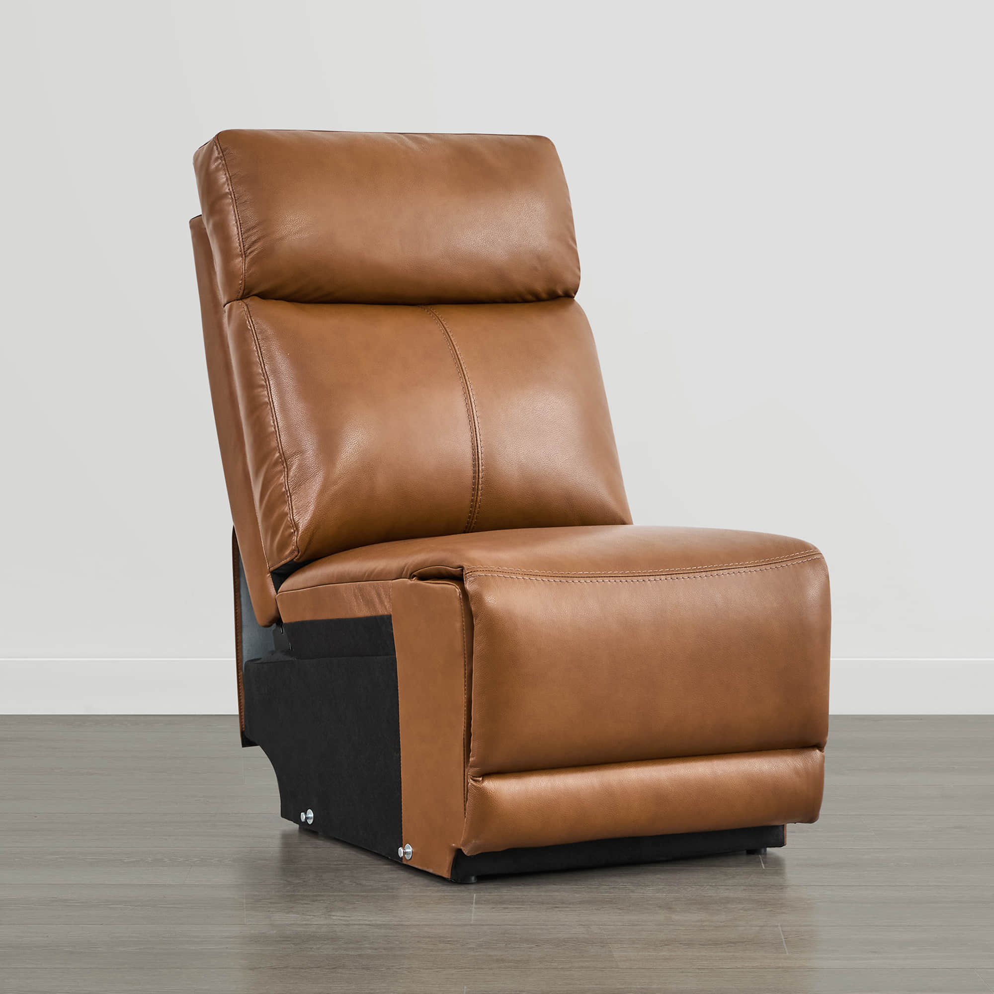 Isaac Armless Seat Module in brown leather, modern recliner living room furniture