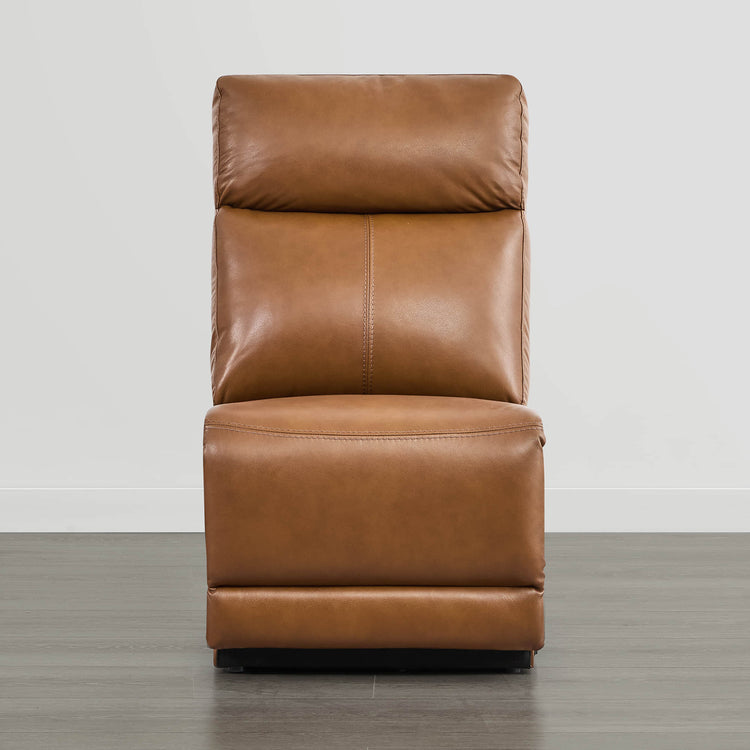 Isaac Armless Seat Module in brown leather, modern furniture for living room.