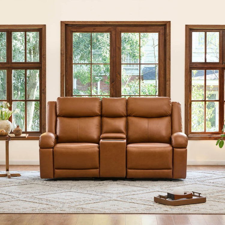 Isaac Leather Reclining Sofa with Power Headrest in Brown, stylish and comfortable furniture