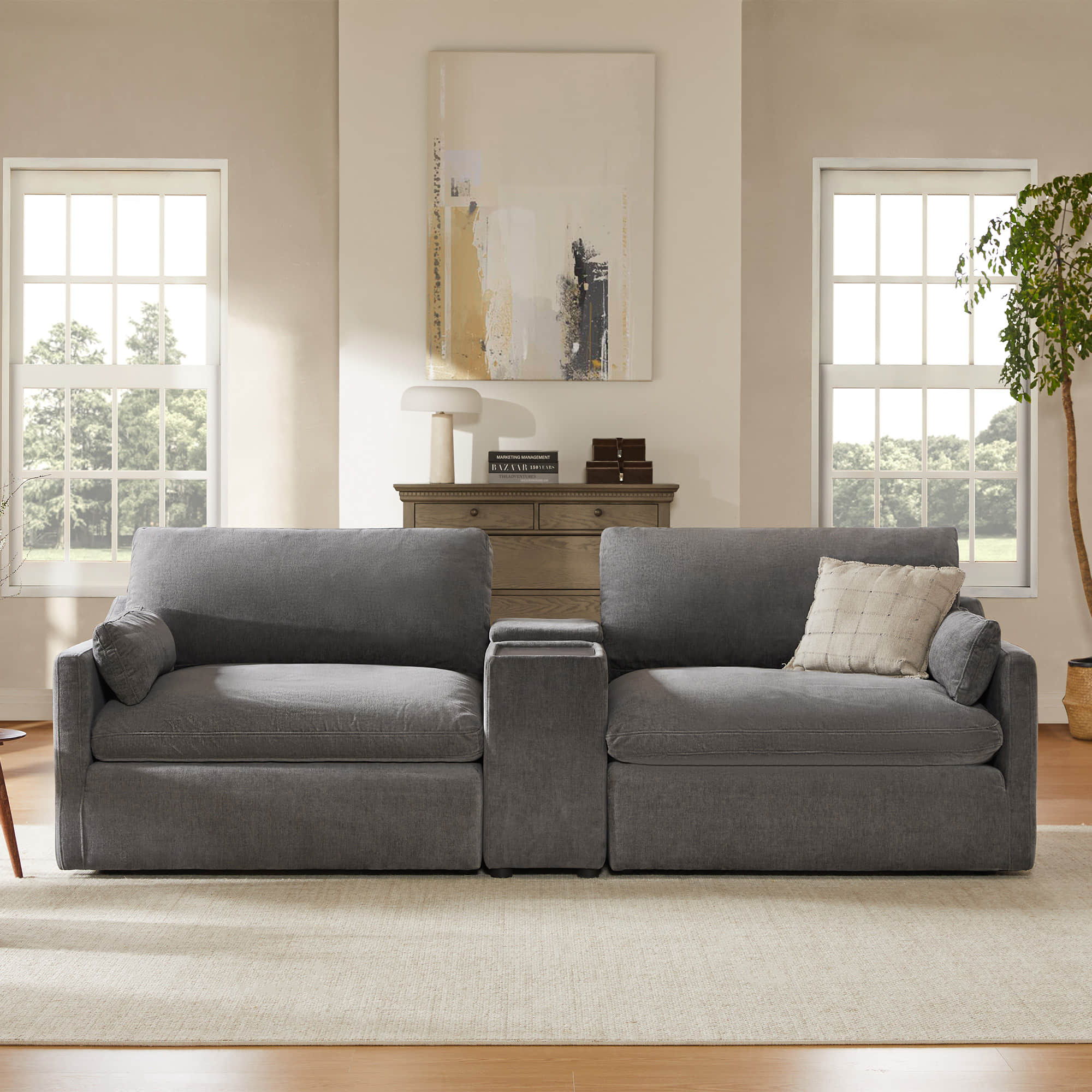 Kenna 2 Seat Modular Sofa in gray, modern living room, comfortable seating