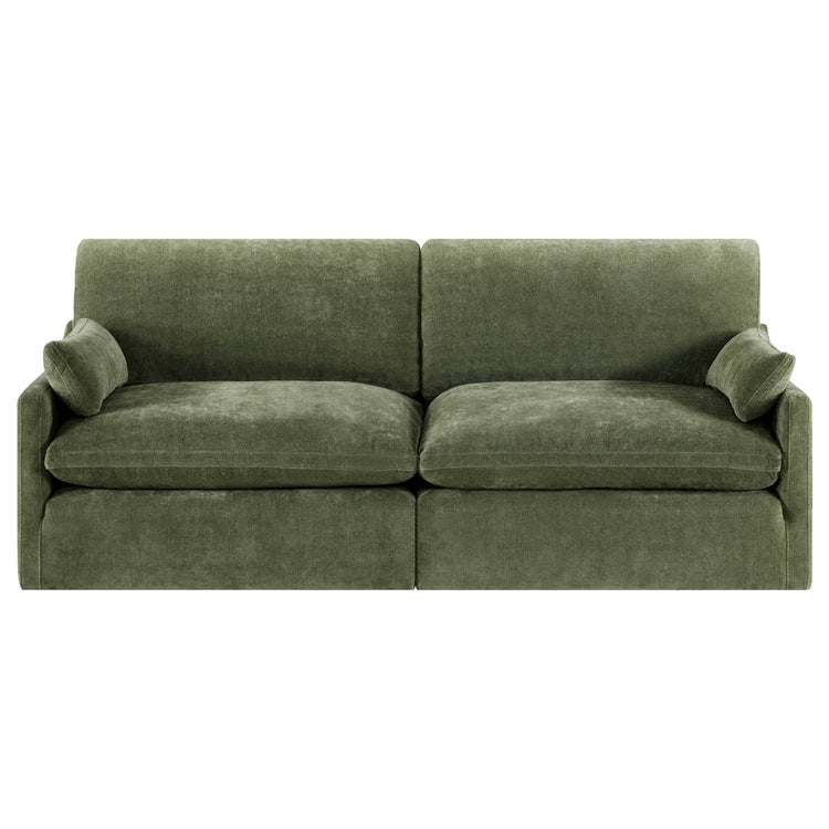Kenna 2-Seat Modular Sofa in Olive Green. Features soft, reversible cushions and a modern design.