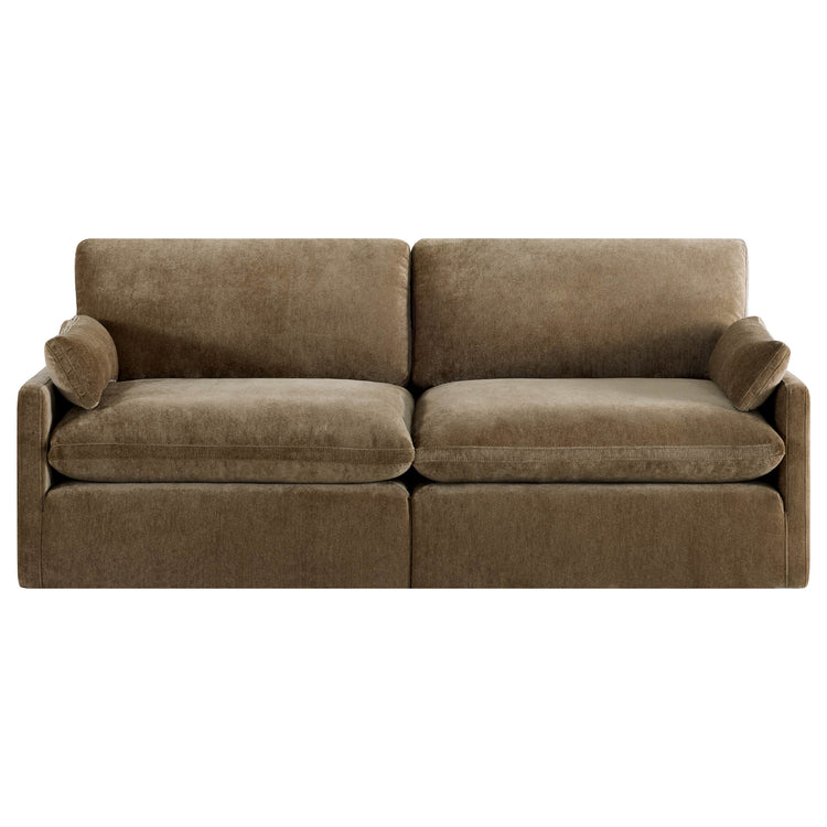 Kenna 2 Seat Modular Sofa in brown. Features soft, reversible cushions, and modern design, perfect for any living room.