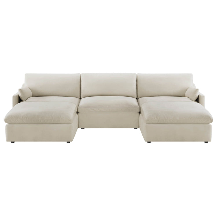 Kenna Modular 5 Seat Sofa-Chaise Sectional in beige, perfect for spacious living rooms.