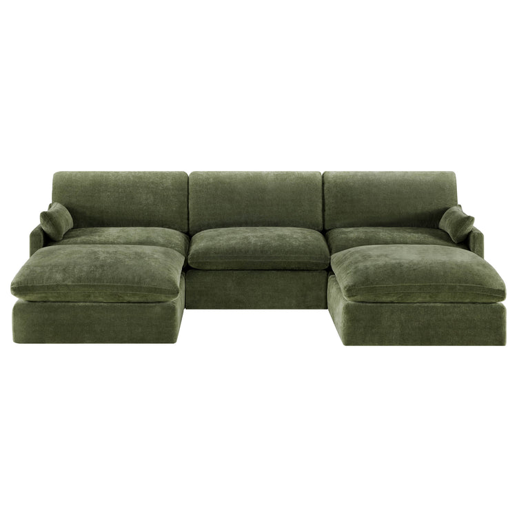 Kenna Modular 5 Seat Sofa-Chaise Sectional in Olive Green. Modern sectional sofa.