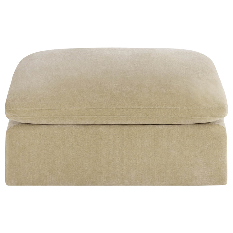 Kenna Ottoman in light beige fabric. Modern design, comfortable seating for living room, perfect for relaxation.