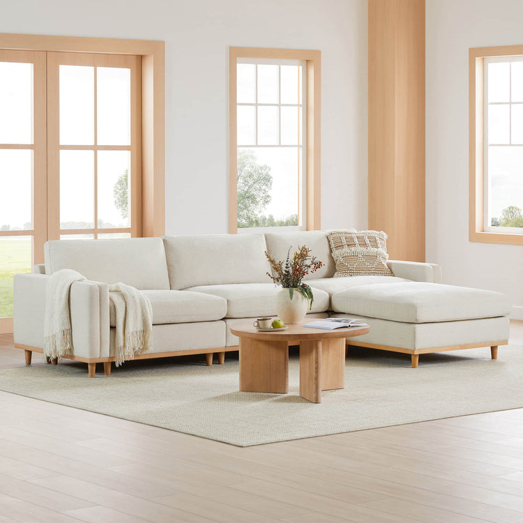 Liam 4-Piece Overstuffed Sectional Sofa in light fabric, modern living room design - CHITA Living