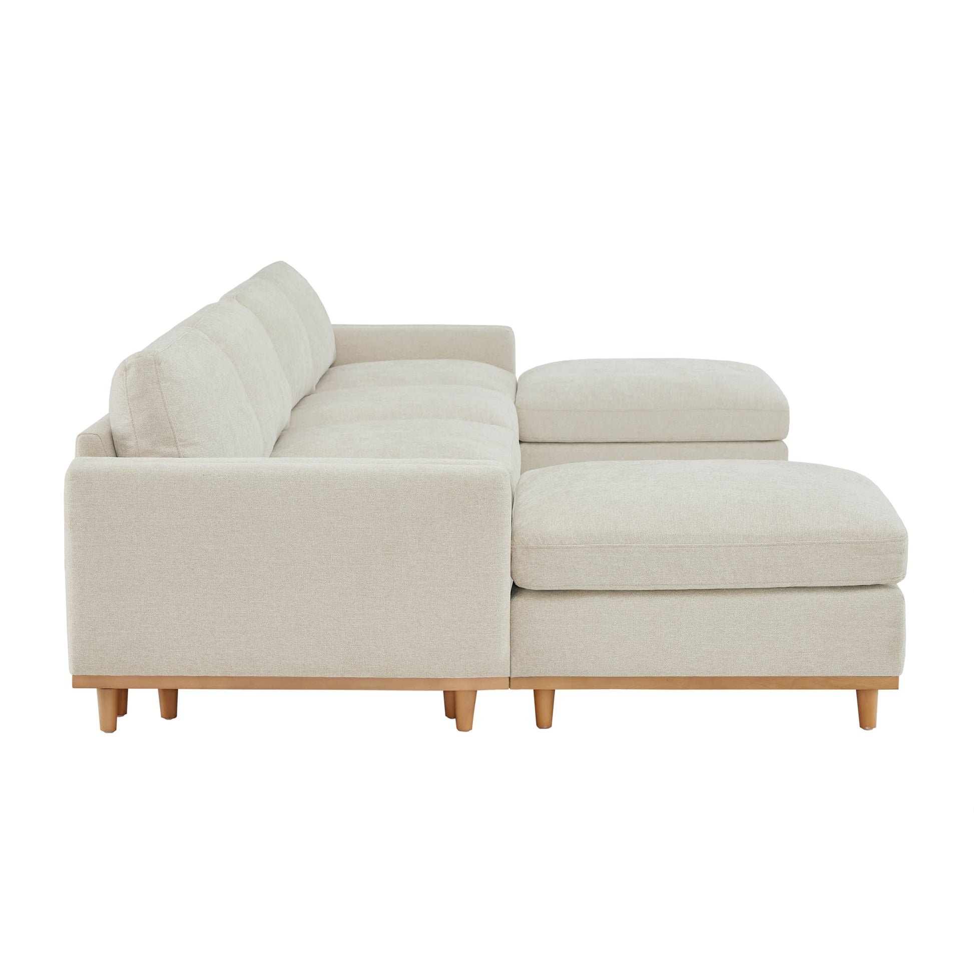 Liam 6-Piece Overstuffed Modular Sectional with light fabric and wooden base - CHITA Living