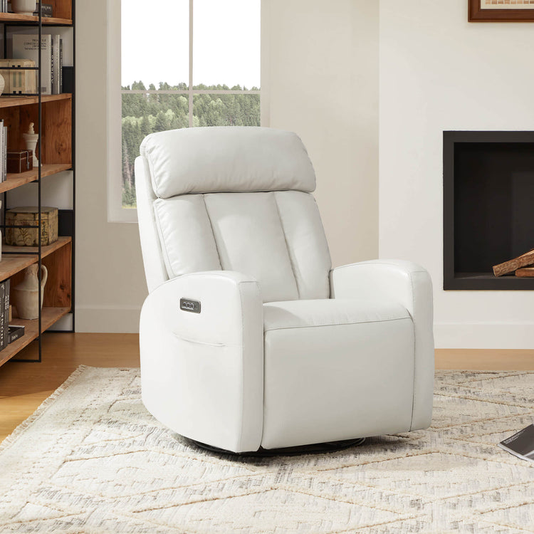 Maxwell Genuine Leather Swivel Glider Recliner with Power Lumbar & Headrest