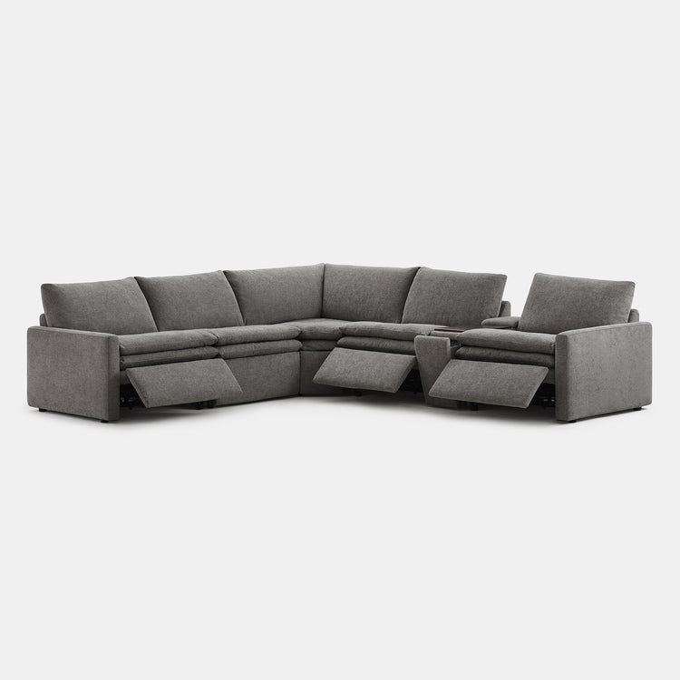 Ohana 5-seat motion modular sofa with reclining sections in soft grey for modern comfort - CHITA Living