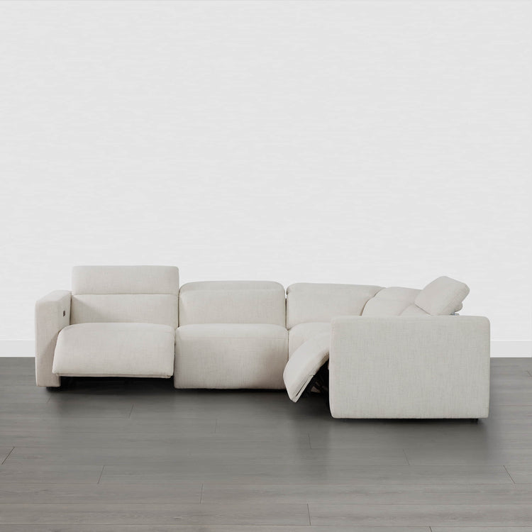 Curved view of Oliver 4-Seat Reclining Sectional in light fabric with modern design - CHITA Living