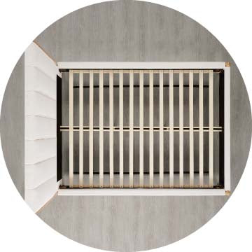 Queen-size bed frame with wooden slats viewed from above, highlighting modern design - CHITA Living