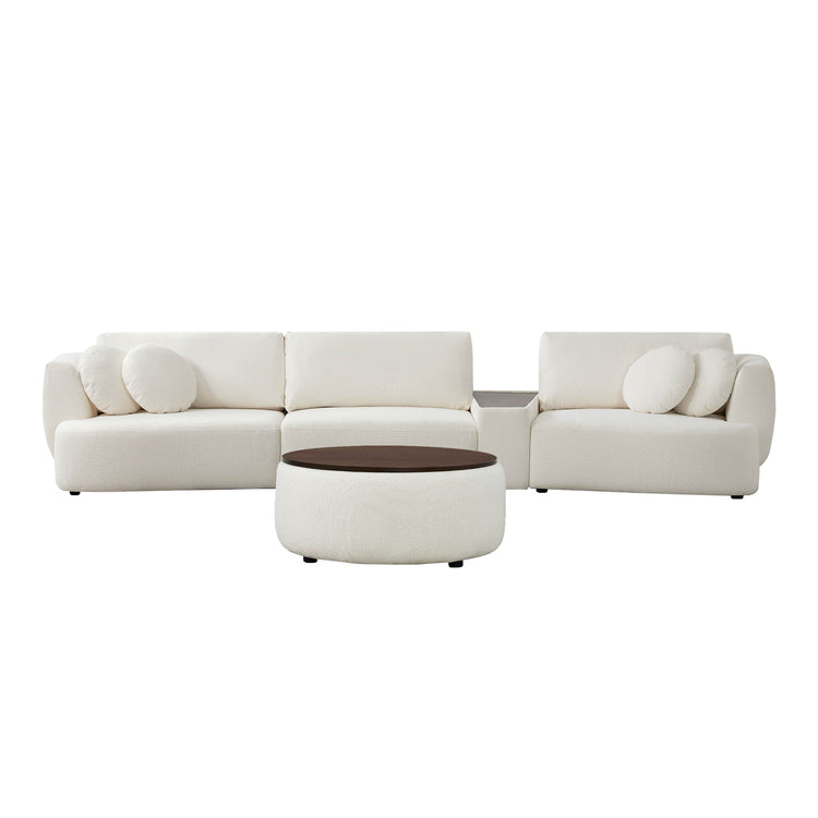 Grace 3-Seat Modular Curved Sofa in light boucle fabric with soft round cushions - CHITA Living