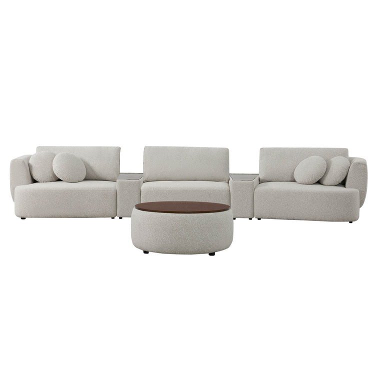 Grace 3-Seat Modular Curved Sofa with round cushions and multifunctional ottoman - CHITA Living