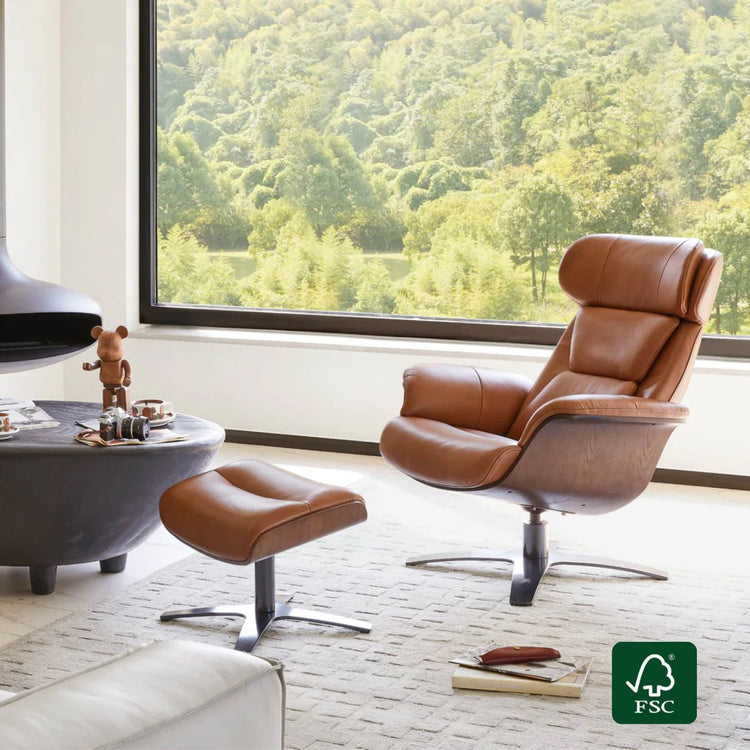 Elvin Genuine Leather Recliner Lounge Chair & Ottoman