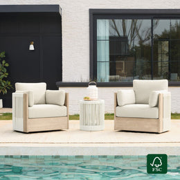 Clover Acacia Wood Rope Outdoor Bistro Set with Swivel Chair
