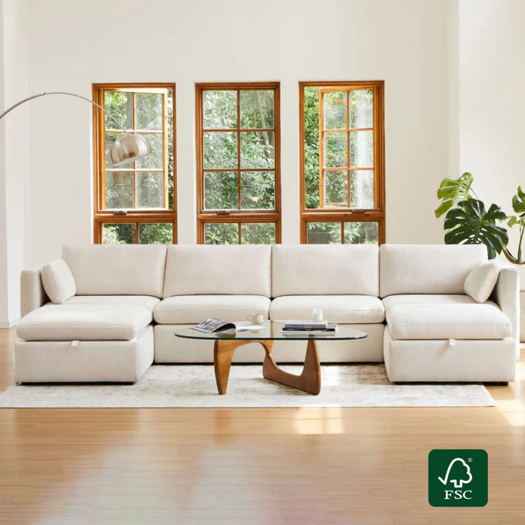 Delaney 6-Seat Modular Sofa Chaise with Storage Ottomans