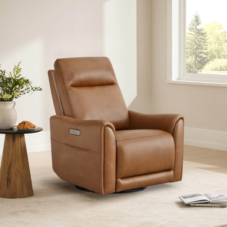 James Modern Genuine Leather Power Swivel Glider Recliner