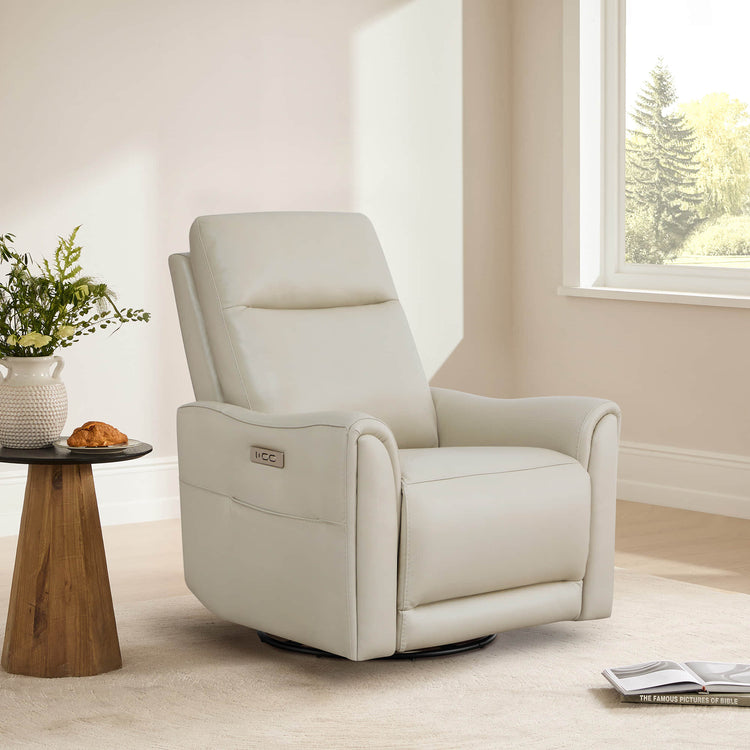 James Modern Genuine Leather Power Swivel Glider Recliner