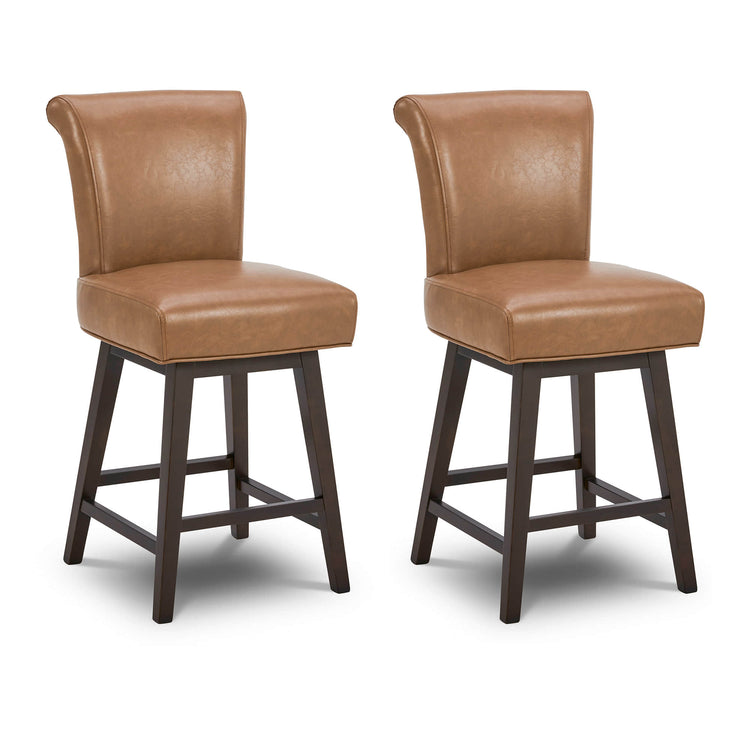 Brown leather swivel bar stools with elegant backrest for stylish seating - CHITA Living