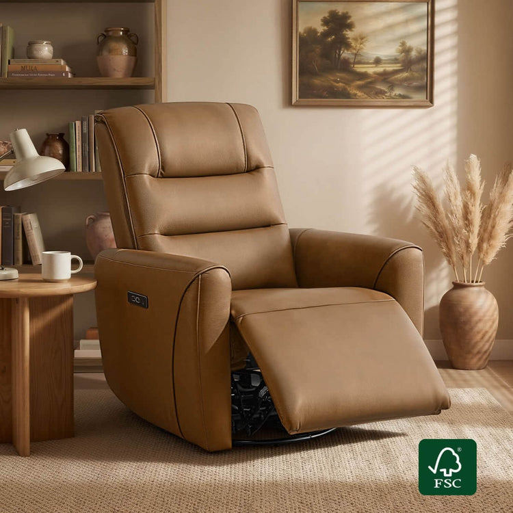 Ineke Genuine Leather Swivel Glider Power Recliner with Power Headrest