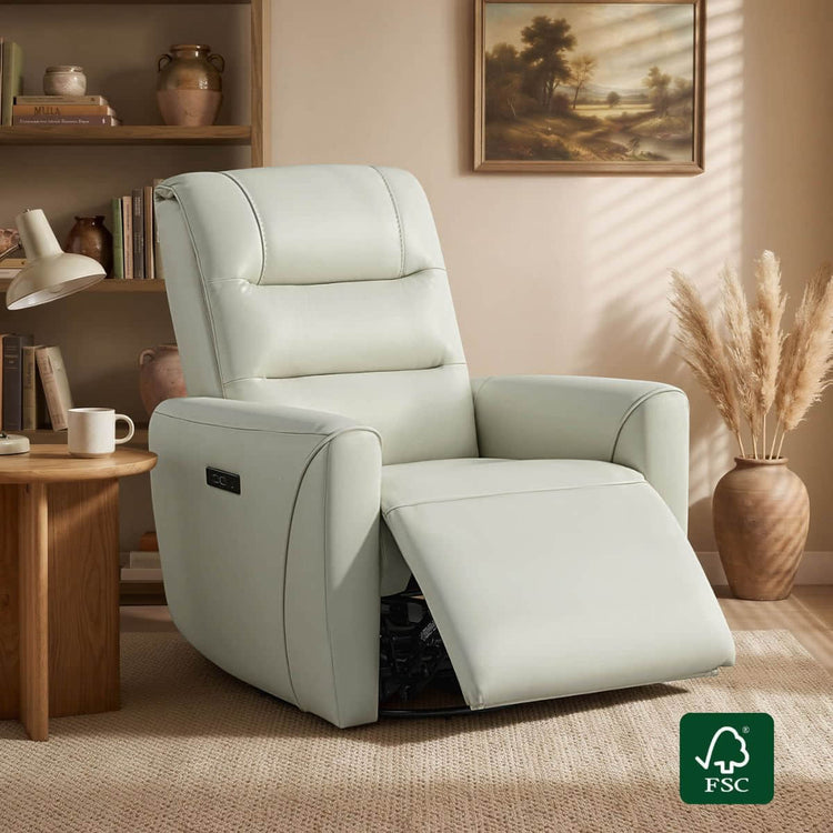 Ineke Genuine Leather Swivel Glider Power Recliner with Power Headrest