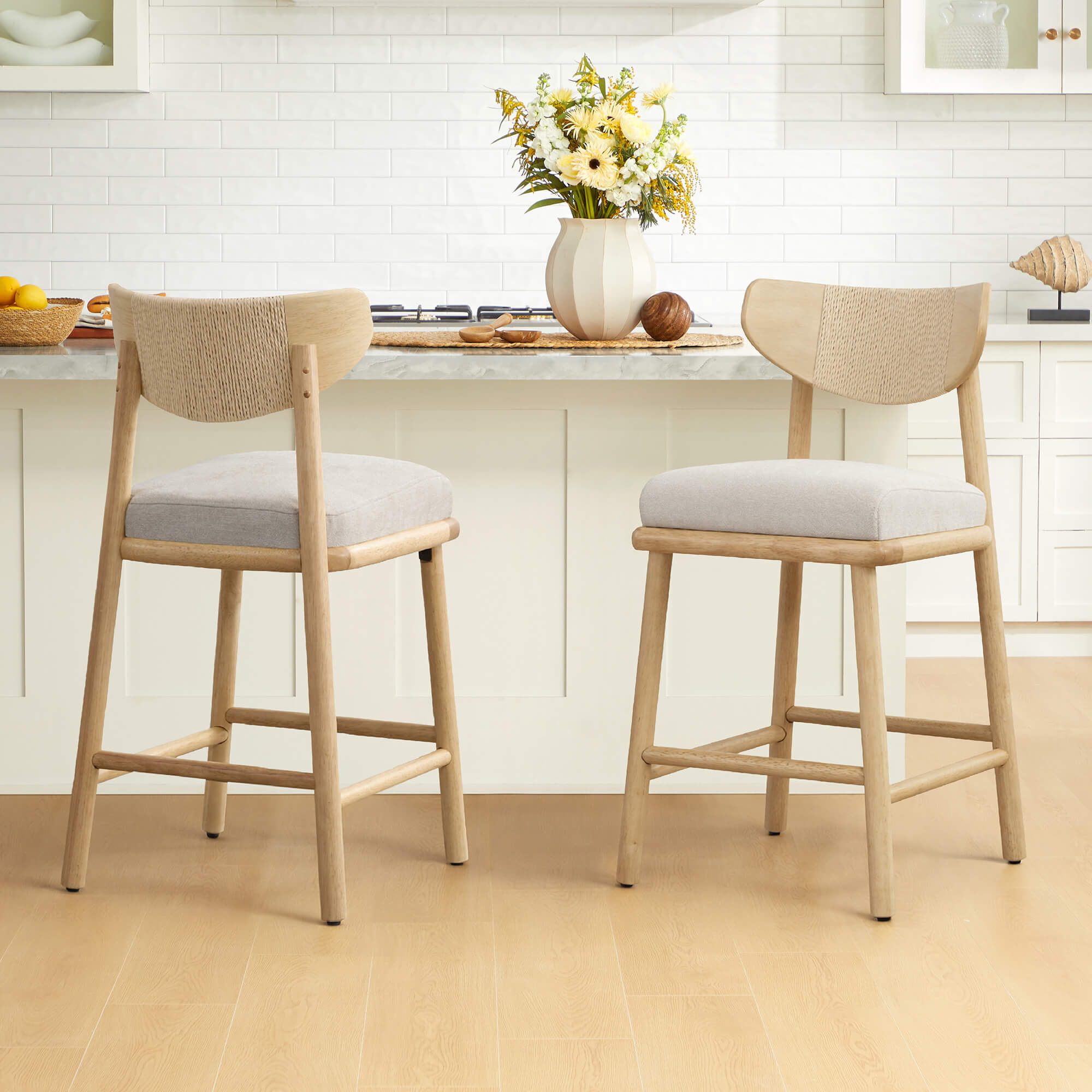 Jody Modern Woven Rope Counter Stool (Set of 2)