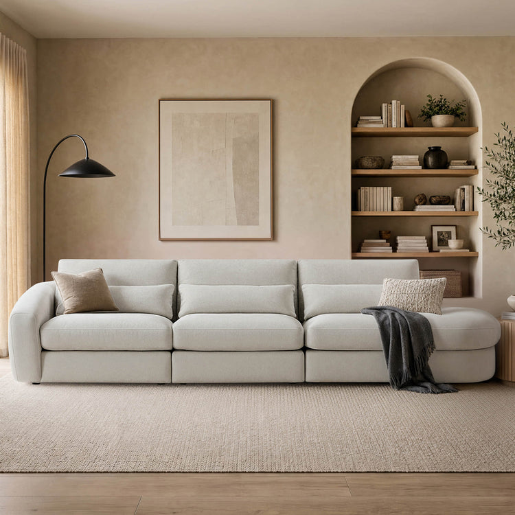 Joyce Curved Plush 3-Seater Extended Chaise Sectional Couch