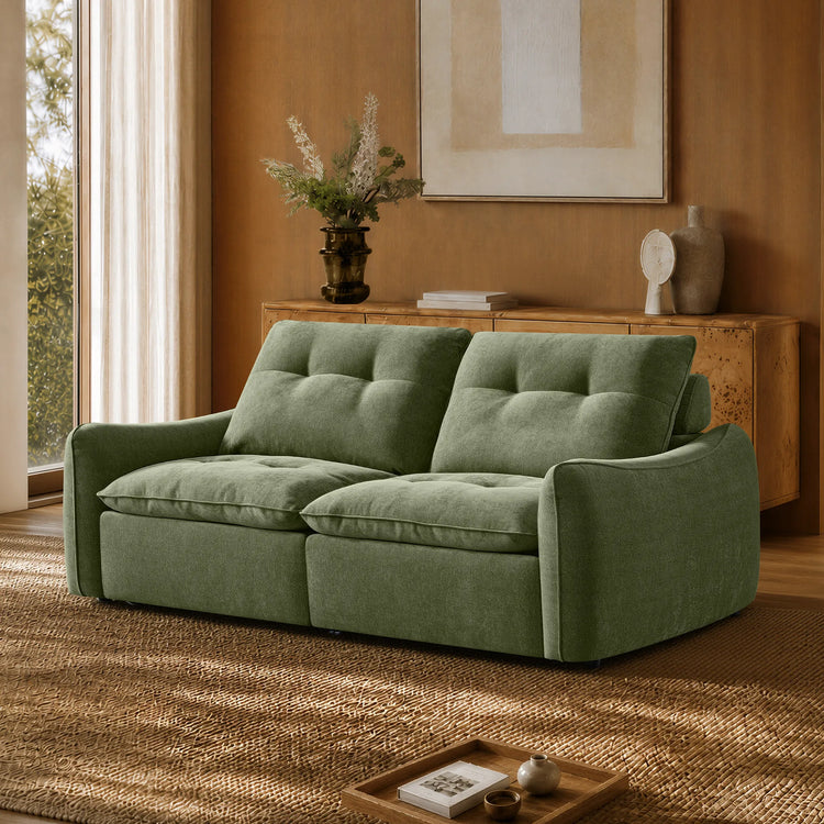 Lana Performance Fabric Deep Seat Tufted 2-Seater Reclining Sofa