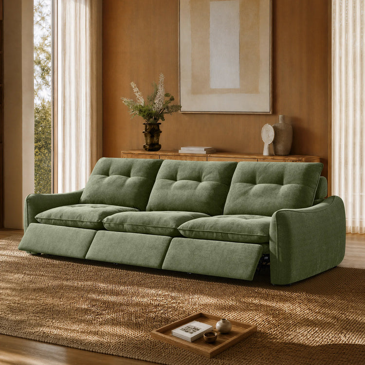 Lana Performance Fabric Deep Seat Tufted 3-Seater Reclining Sofa