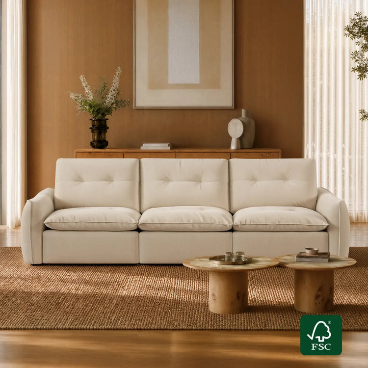Lana Performance Fabric Deep Seat Tufted 3-Seater Reclining Sofa