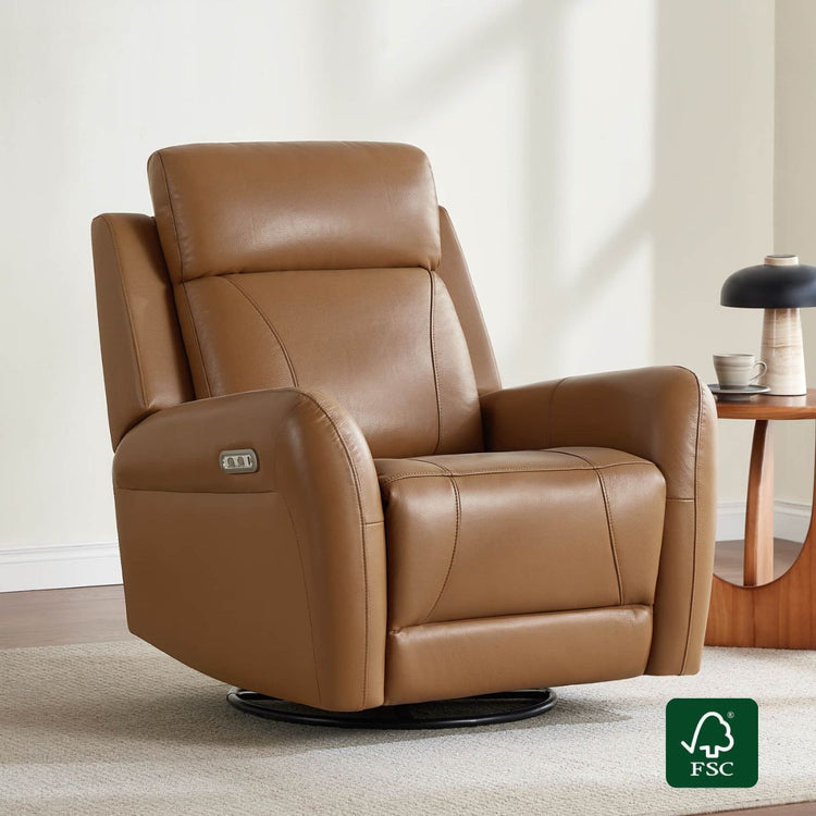 Myles Genuine Leather Swivel Glider Power Recliner