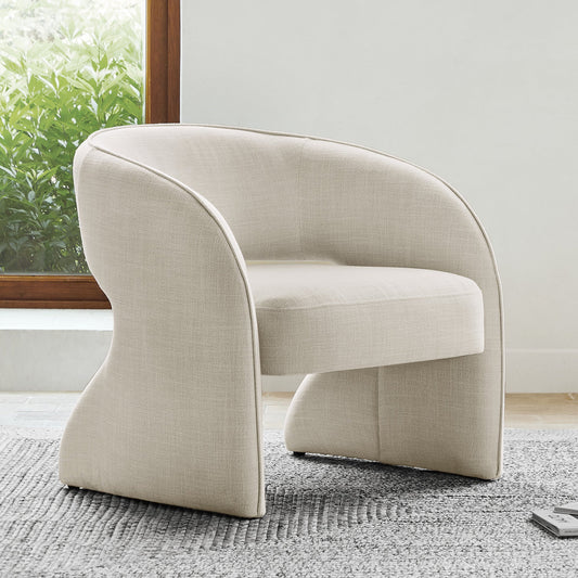 CHITA LIVING-Reya Modern Curved Accent Chair-Accent Chair-Performance Fabric-Linen-