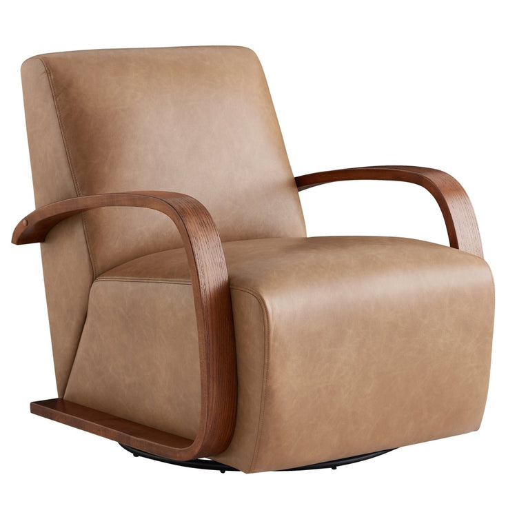 Liora Modern Swivel Accent Chair with wood arms and synthetic tan upholstery - CHITA Living