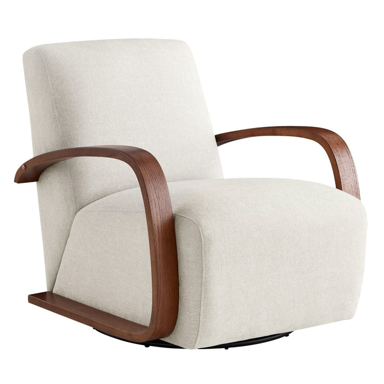 Liora Modern Swivel Accent Chair in cream with curved wood arms, perfect for stylish comfort - CHITA Living