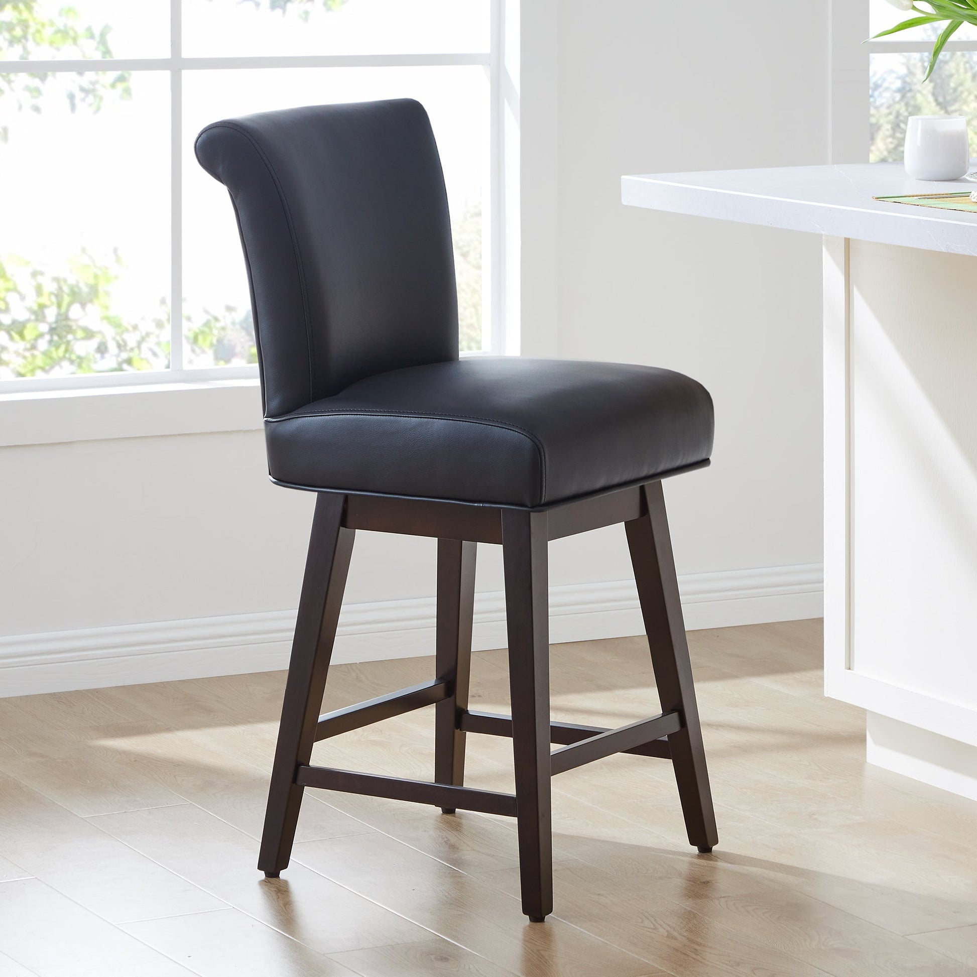 CHITA LIVING-Alina Modern Swivel Counter Stool-Counter Stools-Faux Leather-Black-1-Pack
