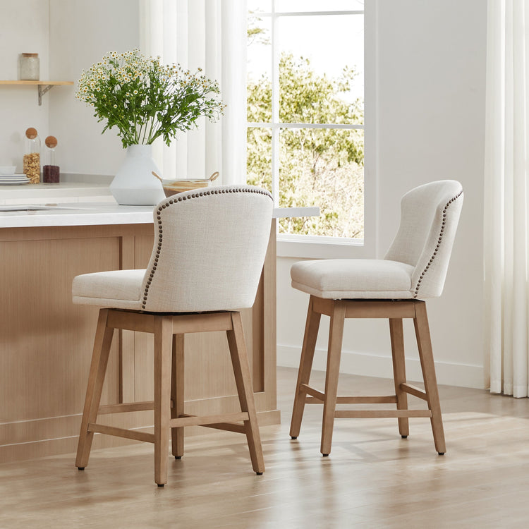 CHITA LIVING-Avery Swivel Counter Stool ( Set of 2)-Counter Stools-Performance Fabric-Linen-