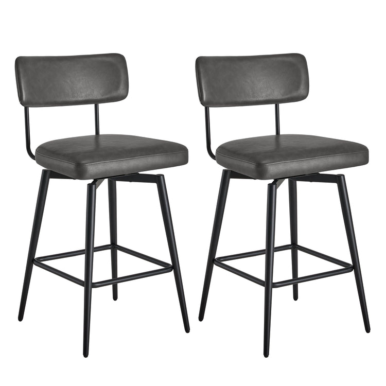 CHITA LIVING-Lovy Swivel Counter Stools (Set of 2)-Counter Stools-Faux Leather-Gray-
