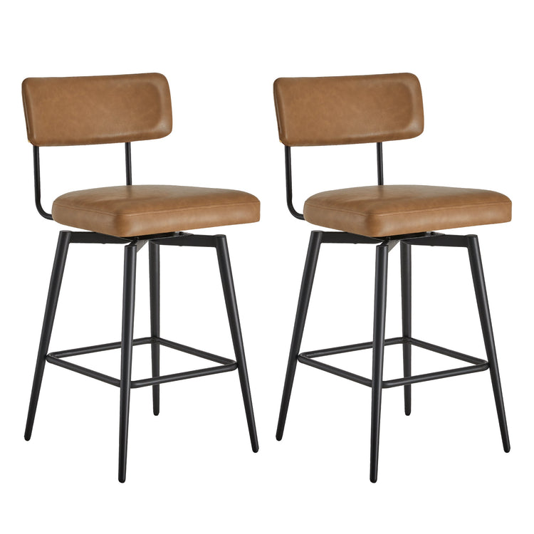 CHITA LIVING-Lovy Swivel Counter Stools (Set of 2)-Counter Stools-Faux Leather-Saddle Brown-