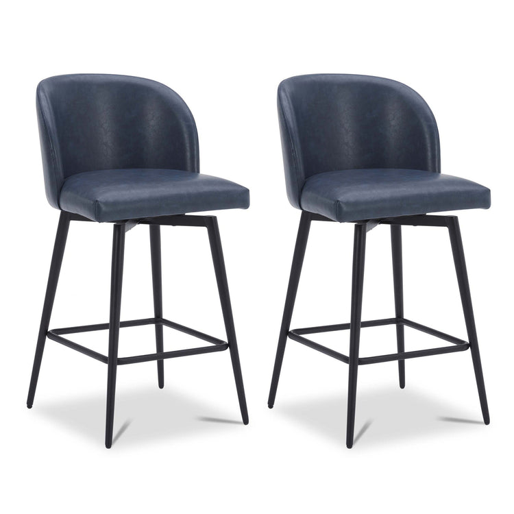 CHITA LIVING-Nova Swivel Counter Stool-Counter Stools-Faux Leather-Blue-Set of 2