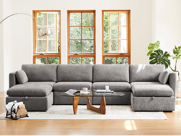 CHITA LIVING-Delaney 6-Piece Modular Sectional (146'')-Sofas-Fabric-Linen-