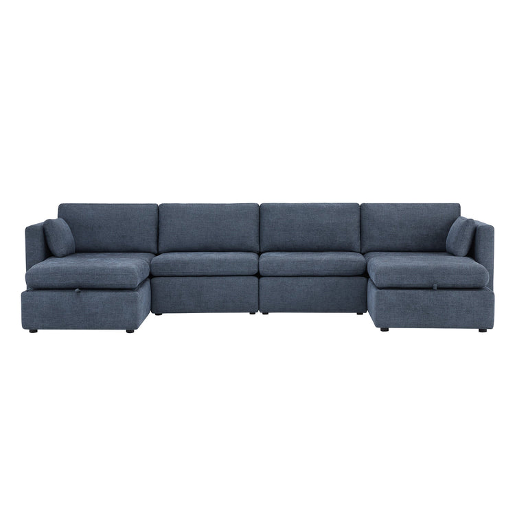 CHITA LIVING-Delaney 6-Piece Modular Sectional (146'')-Sofas-Fabric-Blue-