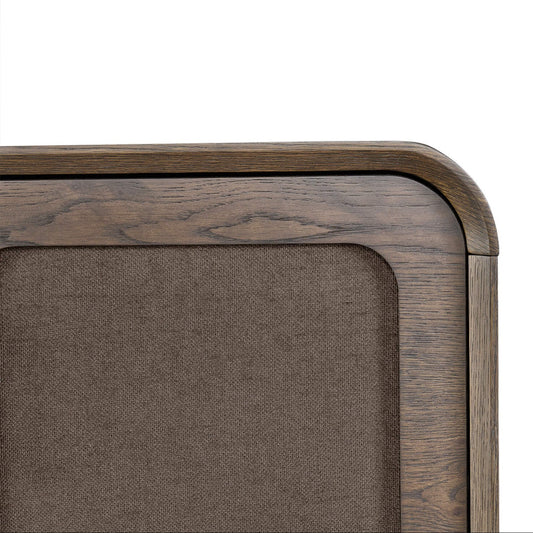 63" Hazel Vintage Curved Edge Sideboard - 63" Hazel Vintage Curved Edge Sideboard corner: dark wood frame, curved edge, brown woven panel.