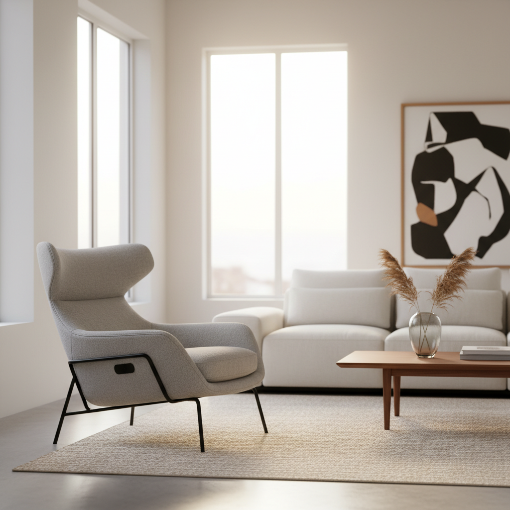 A sleek modern living room featuring a minimalist hidden power recliner that blends seamlessly with contemporary furniture.
