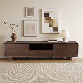 71" Eason Vintage Oak TV Stand with Drawers - 71" Eason Vintage Dark Oak TV Stand with two doors, drawer, open shelf, rounded edges.