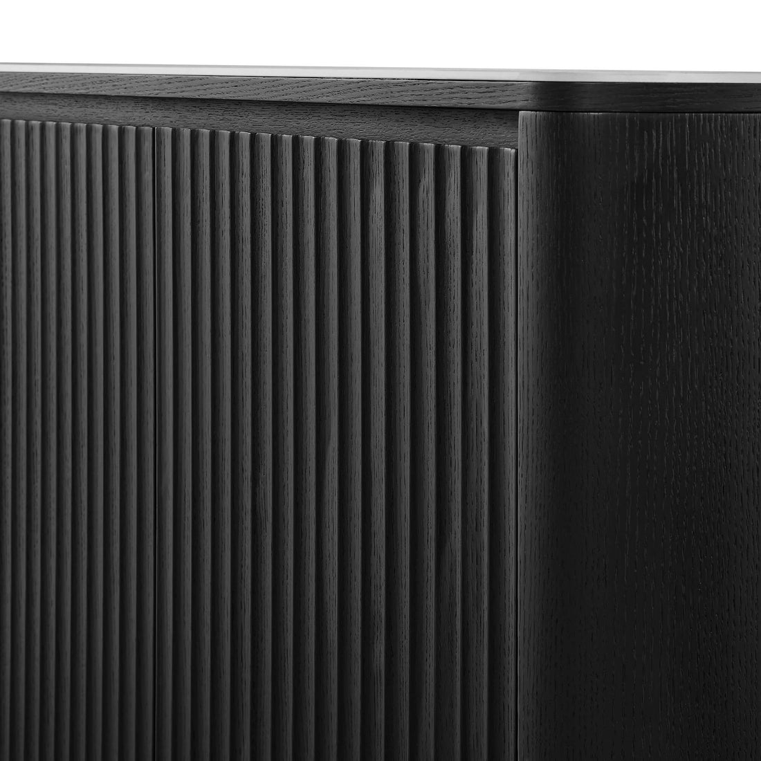 71" Rex Curved Fluted Wooden TV Stand with Drawer - Rex black TV stand featuring vertical fluted wood doors and textured finish.